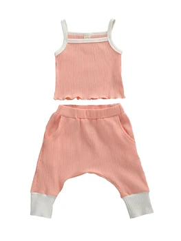 Cietā Gadījuma Jaundzimušais Baby Girl Vasaras Apģērbs Bez Piedurknēm Pavada Tvertne Cami Top Harēma Bikses Cietā Salātu Apģērbu Komplekts 0-3 Gadi