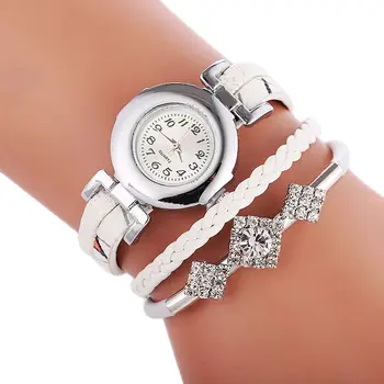 100pcs/daudz modes lielo kristāla aust Ādas skatīties kvarca wrap ap dāma pītā rokas pulksteņi sieviešu