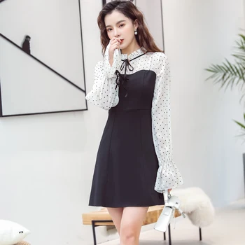 2019 Jaunu Vintage Sievietes kleitu Polka Dot Pieņemt Vidukļa Ļoti Maz, Pirmo Mīlestību franču Nišu Kleitas Black 8830