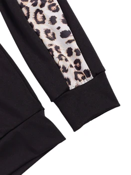 Hirigin Sieviešu Rudens 2gab Leopard Uzvalks Līmēšana Savukārt Apkakle ar garām Piedurknēm ar Rāvējslēdzēju Augšpusē un Augsts Viduklis Izdilis Bikses Uzstādīt Jaunu 2020