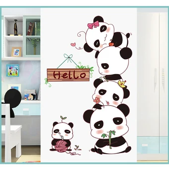 Melnā Krāsa Pandas Sienas Uzlīmes DIY Dzīvnieku Sienas Decal Bērniem, Bērnu Istabas, Guļamistabas Mājas Bērnudārzs Durvju Apdare