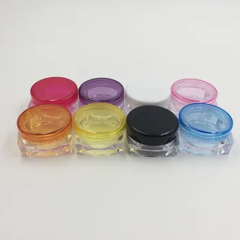 20pcs/daudz 3g 3ml plastmasas PS laukumā kosmētikas jar ar krāsainu vāku, 3g Eye Cream Jar nagu pulveris, Nagu Kosmētikas Jar