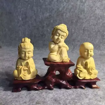 16X6.2CM boxwood griešanai Svētku dāvanu dibinātājs Koktēlniecības rokdarbu Avalokiteshvara Sakyamuni Budas ksitigarbha