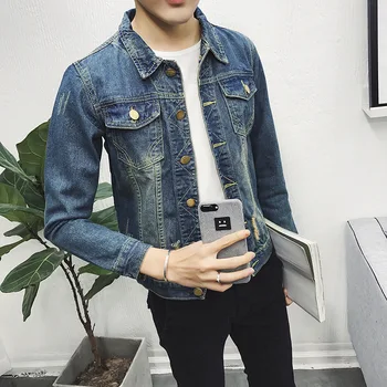 Modes 2020. gadam Pavasara Rudens Gadījuma Vīrietis Vintage Džinsa jaka, Vīriešu mētelis drēbes Hip Hop jauno Studentu Ripped Caurumu Kovboju Apģērbi