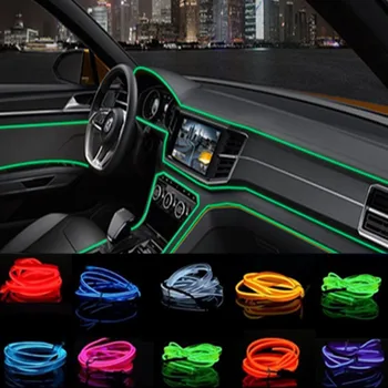 Auto LED Apdares Lentes 12V 2M Elastīgu Neona EL Stiepļu Trošu Iekštelpu LED Auto Gaismas Lentes Auto Piederumi