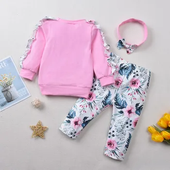 2019. Gada Rudenī Baby Meitenes Glītu Vēstuli Izdrukāt Garām Piedurknēm Krekls Ziedu Bikses Ar Galvu Gadījuma Tērpiem, Drēbes