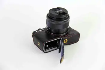 Jaunākais Luksusa Kameru Gadījumā, Video Soma Canon EOS M3 EOSM3 PU Ādas Fotokameras Soma Ar Siksnu Atveriet bateriju dizainu, 5 Krāsu