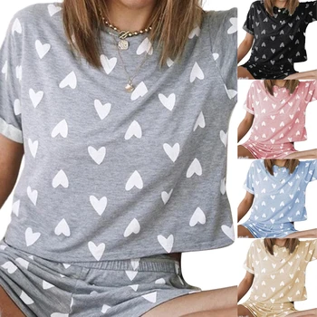 Gadījuma Pidžamas Komplekts Gabals Sleepwear Sievietēm, Dāmām Patīk Iespiesti Īsām Piedurknēm Apģērbs Brīvs Ikdienas Topi+Šorti Bikses Homewear