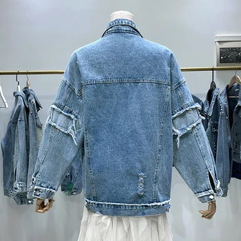 Rudens jaunās modes zaudēt ilgi korejiešu versiju caurums džinsa jaka