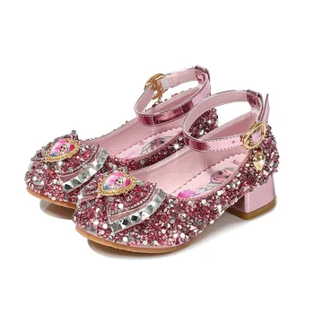 Disney meitenes augstpapēžu rudens jauns bērnu princese ikdienas apavi mīksta grunts anti-skid saldēti kristāla ādas kurpes