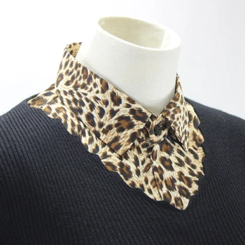 Sieviešu Leopard Dzīvnieku Print Pusi Krekls Noņemams Atloks Viltus Viltus Apkakles Dikiju