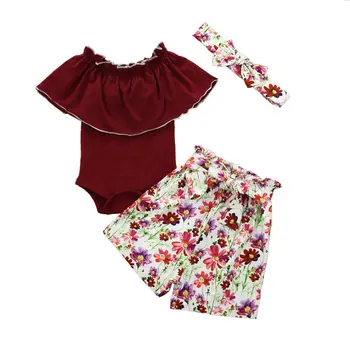 Baby Girl Savirmot Romper Bodysuit+Ziedu Drukāt Bikses+Galvas Tērpiem Vasaras Komplekts 0-18M UK