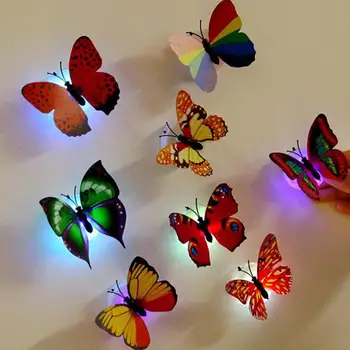 2018 10 GAB. Krāsaini Maiņa Tauriņš LED Nakts Gaismas Lampa Mājas Istabā Puses, Galda, Sienas Dekoru, sienas uzlīmes bērnistabai