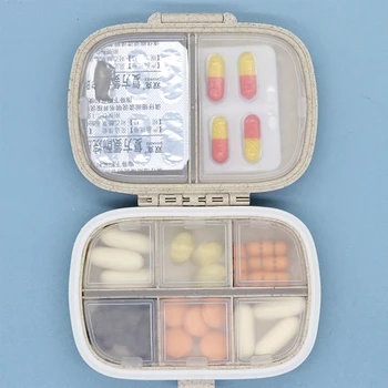 8 tīkli organizators konteineru tabletes, ceļojumu tableti kaste ar Zīmoga gredzenu ietilpīga kaste, lai tabletes Kviešu salmu konteinera zāles