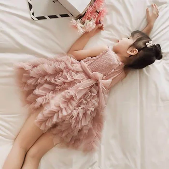 2019 Toddler Meitene Princese Kleita Bez Piedurknēm Mežģīnes Kārtojumu Tutu Kleitu Uz Kāzu Puse Bridesmaids Kleitas, Bērnu Kid Meitene Apģērbs