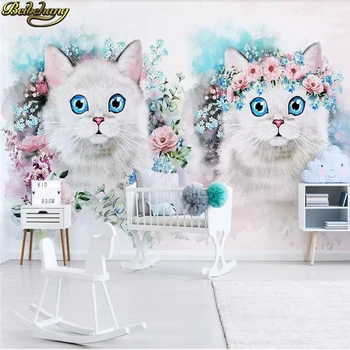 Beibehang Custom tapetes, 3D sienas Ziemeļvalstu minimālisma ziedu kaķēns bērnu telpu dekorēšana fona sienas papel de parede