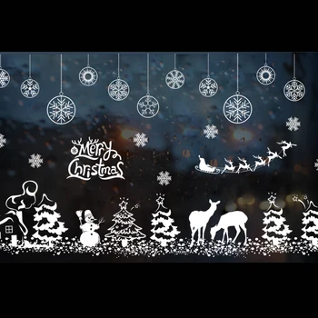 Ziemassvētku sienas uzlīmes, mājas dekoru, skatlogu dekors karājas grabēt bell sniegpārslas Ziemeļbriežu Santa Claus papel de parede