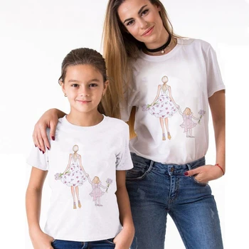Vintage Vogue Smieklīgi Māte un Meita Drēbes, T krekls Estētisko Mamma un bērni Tshirt Bērniem Drēbes Ģimenes Izskatās Apģērbs, T-krekli