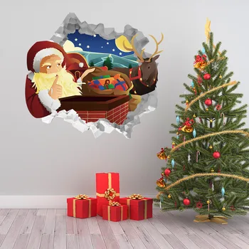 3D Santa Claus Dod Dāvanas, Sienas Uzlīmes, Skaisti Noņemama Grīdas, Sienas Uzlīmes, lai Bērnu Istabas Sienas Uzlīmes Mājās, Ziemassvētku Dekori