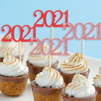 12pcs Zelta Black Red Skaits Ir 2021. Cupcake Toppers Laimīgu Jauno Gadu Kūka Rotājumi Ziemassvētku Jaunajā Gadā Grupa Krājumi