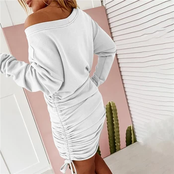 Elegants Aukliņu Sieviešu Krekls Kleita Ir 2021. Rudens Sexy Pie Pleca Puse Kleita Ziemas Gadījuma Long Sleeve Mini Kleita Vestido