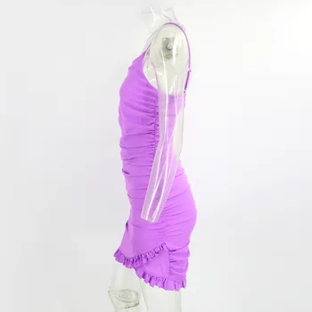 BKLD Sexy Clubwear Ir 2021. Jaunā Pavasara Drēbes Sieviešu Modes Ruffles Ruched Cietā Bodycon Spageti Siksnas Kleita Puse Tērpiem