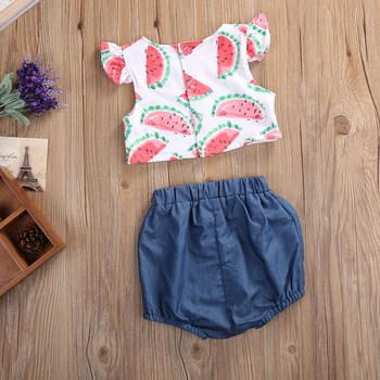 2017Babies Vasaras Augļi Drukāšanas Apģērbu Komplekts Jaundzimušā bērna Baby Girl Atdzist Tērpiem Drēbes Watermelom Topi+Gruntis, Šorti 2gab