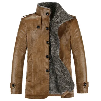 Ādas imitācijas jaka ziemas vīriešu plus samta sabiezējums Japānas biznesa gadījuma pu plus tauku liela izmēra ādas jaka