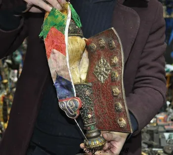 Kāzu dekorēšana Veca Tibetas Tempļa Bronzas kastīšu Shell Gem Krāsotas Pūķis Celtņa Gliemene Ragu Taures