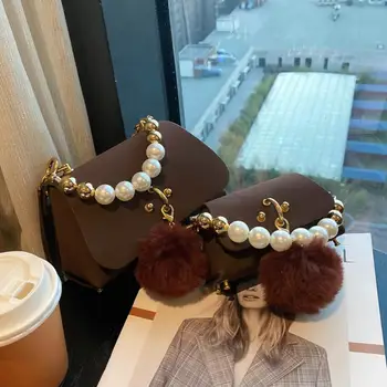 Mini Pērle Tote Soma Ir 2021. Modes New Augstas kvalitātes Matēts PU Ādas Sieviešu Dizainers Rokassomu Hairball Plecu Messenger Bag