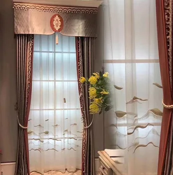 Eiropas Stila Izšūti ar Pērlītēm Milzīgais Logu Aizkari Dzīvojamā Istaba Guļamistaba Skaistu 3D Tilla Kalniem Modeli Pasūtījuma