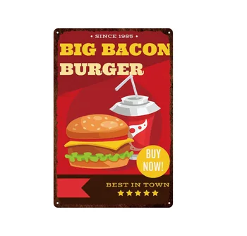 Pasūtījuma Fast Food, Frī Koksa Burgeru, Picu Sarkana Fona Retro Fast Food Restorāns Pret izbalēšanu Metāla Dzelzs Dekoratīvais krāsojums