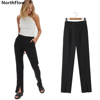 Northflow Bikses Sievietēm Sadalīt Cieto Augsta Vidukļa Impērijas Gadījuma Bikses Harajuku Pantalon Femme Bikses Sievietēm