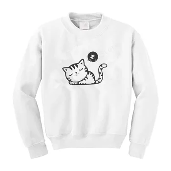Kaķis Drukāt Sieviešu Krekls ar garām Piedurknēm Apkakli Ziemas Vilnas sporta Krekli Harajuku pelēkā vārna Modes Kawaii Sieviete, sviedru krekls
