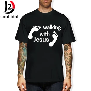 D2 Staigājot Ar Jēzu, T-Krekls Vīriešiem Kristiešu Katoļu Tee Jēzus Ir Dievs, Mens Short Sleeve T-Veida Topi, Vīriešu T Krekls