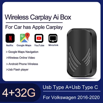 Carplay AI Lodziņā Apple 4+32G Par Volkswagen 2016-2020 Spogulis Saites Bezvadu Carplay Dongle ar Android Sistēmu (Plug and Play) Auto TV