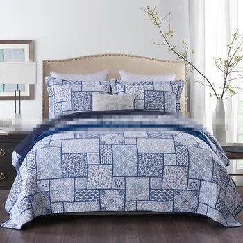 Kokvilnas 3pcs Amerikāņu bohēmas stils lupatu sega full/queen izmēra zilā pleds плед bed cover pārklājs bezmaksas piegāde AL