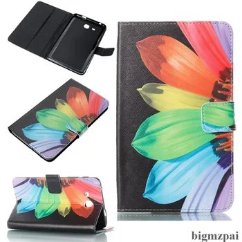 Case For Samsung Galaxy Tab 7.0 SM-T280 SM-T285 Krāsaini Krāsotas PU Leather Flip Stends Maka Segtu Tablete Gadījumā Ar Kartes Slots