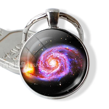 Modes Spirālveida Miglājs Izliekta Stikla Kupola Kulons Keychain Atslēga, Gredzena Atslēga, Ķēdes Zvaigžņotā Debess Telpā Rotaslietas Galaxy Virpuļot Dzimšanas Dienas Dāvana