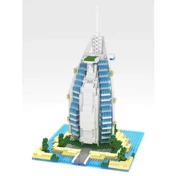 YZ 052 Pasaules Slaveno Arhitektūras Burj Al Arab Hotel 3D Modeli Mini Dimanta Ēkas Mazo Blokus, Ķieģeļus Rotaļlieta Bērniem, kas nav Kaste