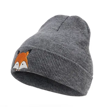 Rudens un ziemas fox izšūti vilnas cepure vīriešu un sieviešu modes silta, adīta cepure, kas aptver hip hop Beanie Ziemas Cepures Silta Adīta Cepure