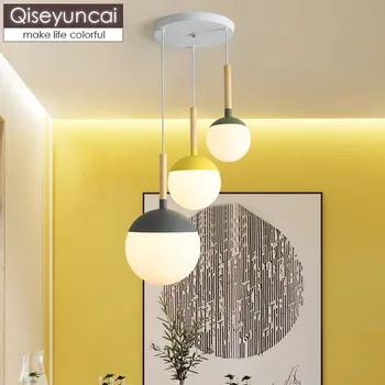 Qiseyuncai Ziemeļvalstu mūsdienu burvju pupas jomā stikls, trīs galvas restorāns lustra dzīvojamā istabā vienkāršu koka lampas bezmaksas piegāde