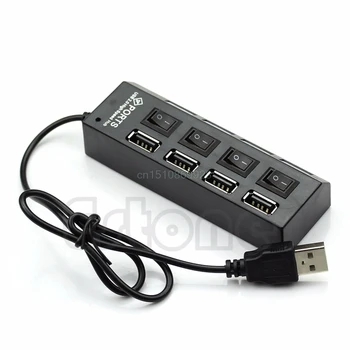 Multi Izplešanās 4 Porti USB 2.0 Ieslēgšanas/Izslēgšanas Slēdzis LED Hub F PC, Laptop, Notebook