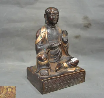 Kāzu dekorēšana Veca Tibetas violeta Gilt Bronza Kastīšu gem Ksitigarbha jizo tang Mūks Budas statuja