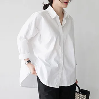 Korejas Modes Apģērbu 2020. Gadam Balti Krekli, Sieviešu Topi Poga, Cietā Laukumā Apkakles Plats Piedurkņu Harajuku Sieviešu Blusas0666