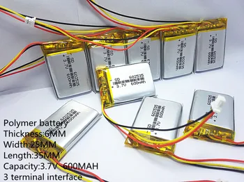 Polimēru litija baterija 3,7 V, 600mah 602535 062535 var pielāgot vairumtirdzniecības CE, FCC, ROHS MS kvalitātes sertifikāciju