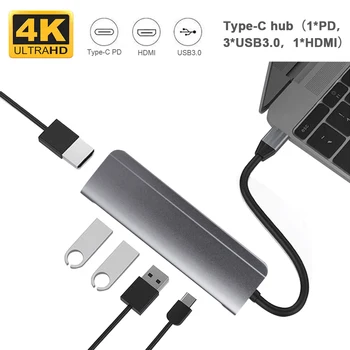 5 in 1 C Tipa RUMBU, Multi USB 3.0 HUB HDMI Adapteris Doks MacBook Pro Huawei Mate 30 USB-C 3.1 Portu Sadalītājs C Tipa RUMBU