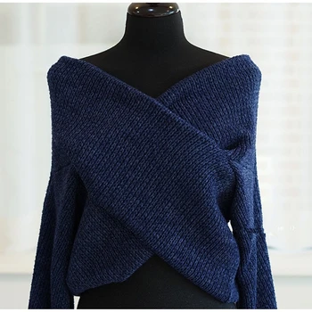 Korejas Sieviešu Džemperis ar V-veida kakla Sexy Pie Pleca Džemperis Adītas Stilīgs Casual korejas Sieviešu Džemperi 2020 Rudens Ziemas Drēbes