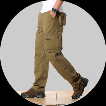 Vīriešu Taisni Kravas Bikses Gadījuma Multi Pocket Militāro Kopumā Outwear Zaudēt Garās Bikses Joggers Armijas Taktiskā Bikses 29-44