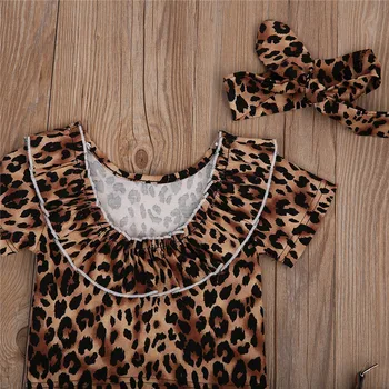 Vasaras Jaundzimušais Meitenes Apģērbu Komplekts Leoparda Īsām Piedurknēm Krekls + Džinsa Īsu +Galvas stīpa Bērniem Drēbes Tērpiem 3Pcs
